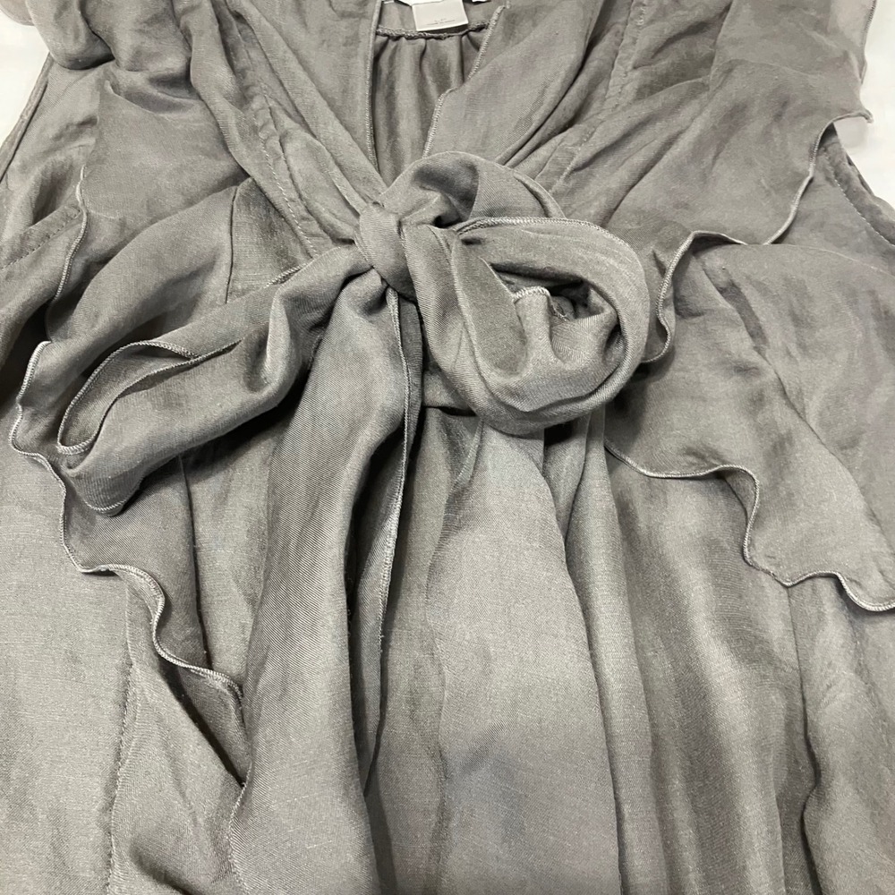 Ann Taylor LOFT Gray Ruffle Bow Tie Neck Sleeveless Blouse Top Petite Large NWOT - Picture 6 of 9